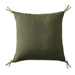 EMINZA Lot de 3 serviettes lin lavé (40 x 40 cm) Louise Vert romarin