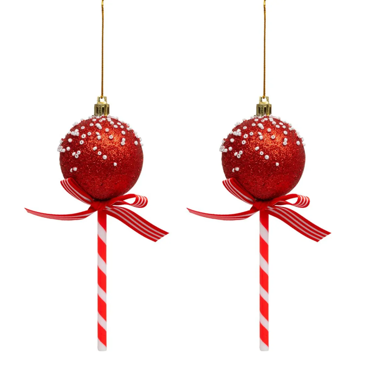 JJA Lot de 2 sucettes à suspendre (H15 cm) Bonbons de Noël Rouge Hot