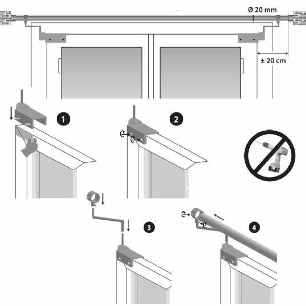 LUANCE Lot de 2 supports Fix'vit (L180 - D20 mm) Argent Outlet