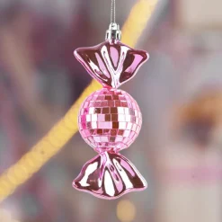 KAEMINGK Lot de 3 suspensions de Noël (H12 cm) Bonbons disco Rose Clearance