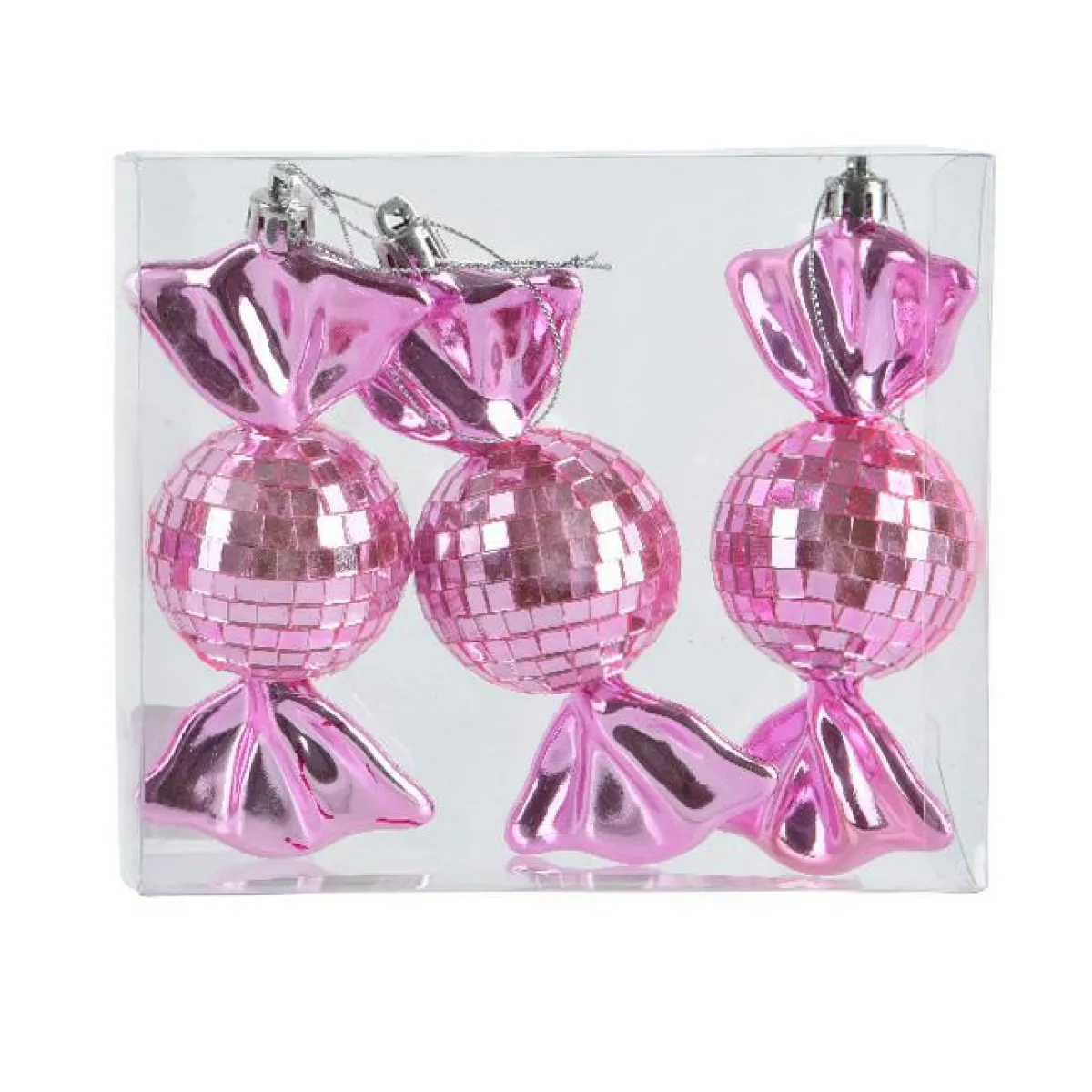 KAEMINGK Lot de 3 suspensions de Noël (H12 cm) Bonbons disco Rose Clearance