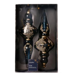 KAEMINGK Lot de 2 suspensions de Noël en verre (H24 cm) Reflet de Minuit Bleu Bleu nuit Sale
