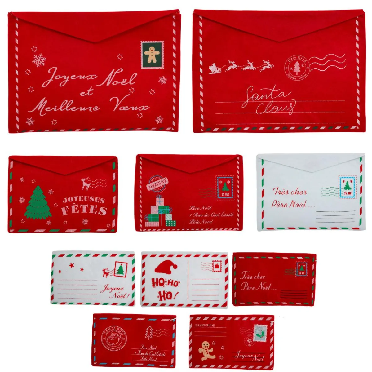 JJA Lot de 10 suspensions de Noël en feutrine assorties Enveloppes et blanc Rouge Clearance