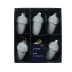 KAEMINGK Lot de 6 suspensions de Noël en verre (H6 cm) Glands de chêne givré Blanc Sale