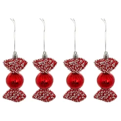 JJA Lot de 4 suspensions de Noël (H10 cm) Bonbons délice Rouge Sale