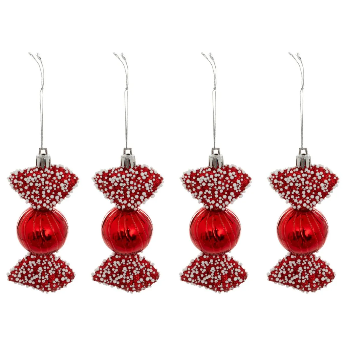 JJA Lot de 4 suspensions de Noël (H10 cm) Bonbons délice Rouge Sale