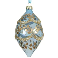 KAEMINGK Lot de 2 suspensions de Noël en verre (H14 cm) Feuillages d'hiver Bleu New