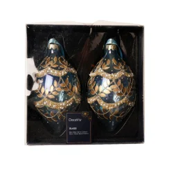 KAEMINGK Lot de 2 suspensions de Noël en verre (H14 cm) Feuillages d'hiver Bleu New