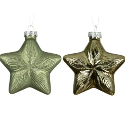 KAEMINGK Lot de 2 suspensions de Noël en verre (H10 cm) Étoiles Céleste Vert romarin Discount