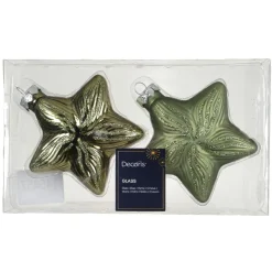 KAEMINGK Lot de 2 suspensions de Noël en verre (H10 cm) Étoiles Céleste Vert romarin Discount