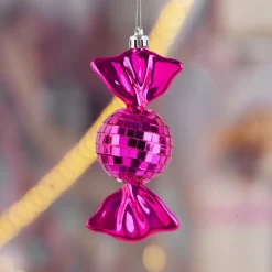 KAEMINGK Lot de 3 Suspensions de Noël en Mousse (H12 cm) Bonbons Disco Rose fushia Fuchsia Clearance
