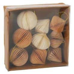 KOOPMAN Lot de 9 suspensions de sapin (D60 mm) Fermeture papier magnétique , blanc et or Beige Clearance