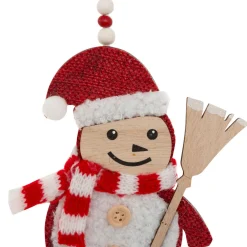 JJA Lot de 2 suspensions en bois (H12 cm) Balais de Noël et Rouge Naturel Hot