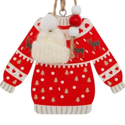 JJA Lot de 2 suspensions en bois (H12 cm) Pull de Noël et blanc Rouge Sale