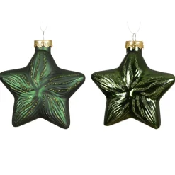 KAEMINGK Lot de 2 suspensions en verre (H10 cm) Étoiles Céleste Vert Pin Vert sapin Discount