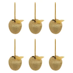 JJA Lot de 6 suspensions (H6 cm) Pommes gourmandes Dées pailletées Or Hot