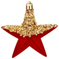 JJA Lot de 6 suspensions (H15 cm) Cœurs et étoiles paillettes Rouge et Or Discount