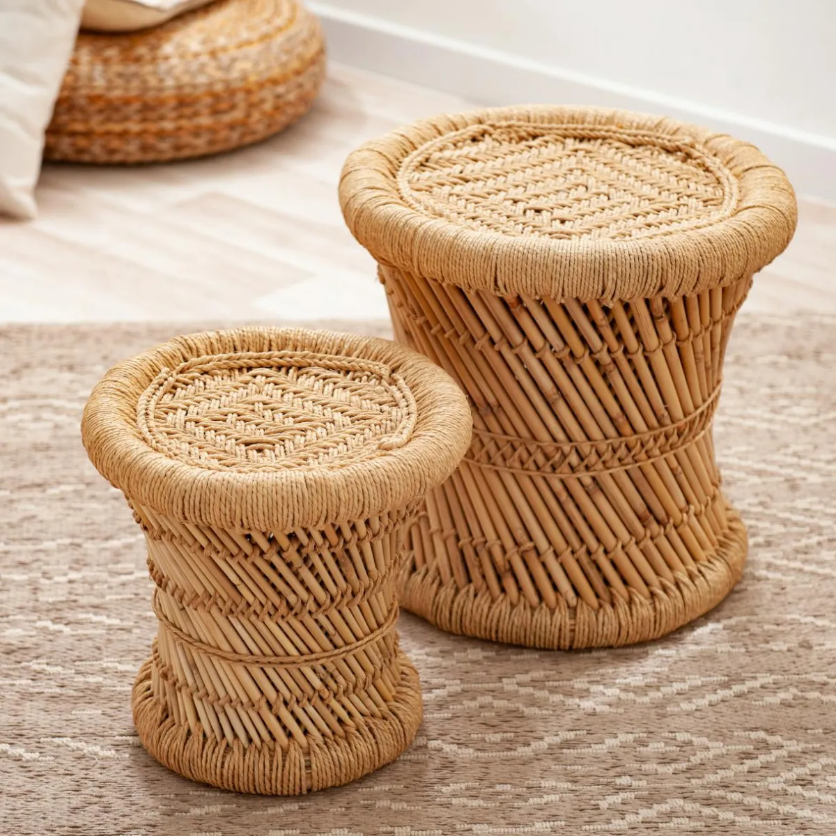 ATMOSPHERA Lot de 2 tables d'appoint (H38-H30 cm) Corde naturelle Beige Outlet