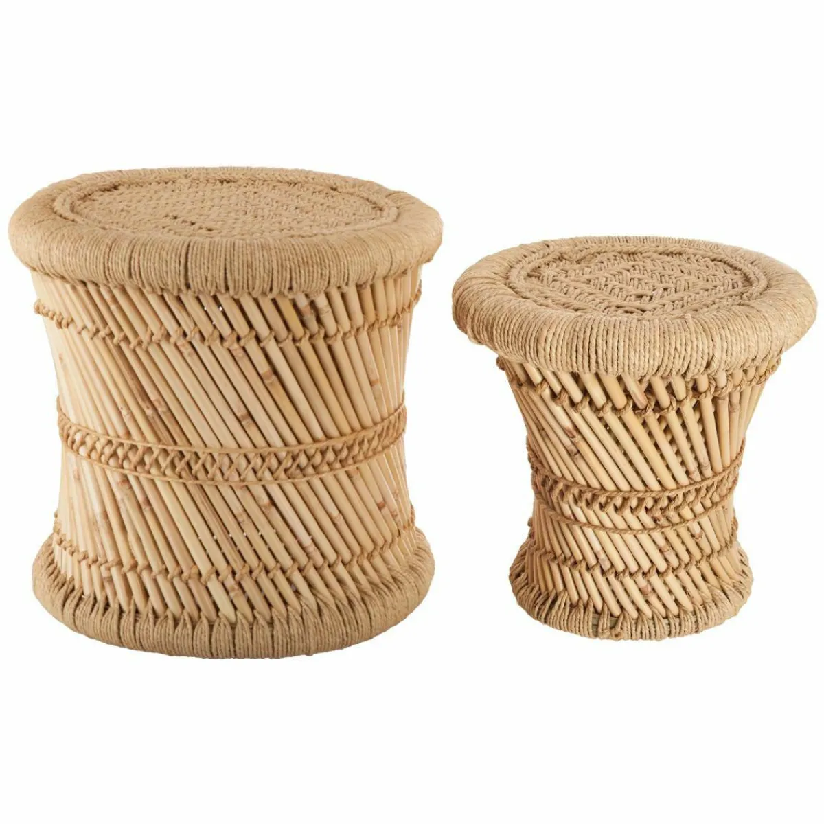 ATMOSPHERA Lot de 2 tables d'appoint (H38-H30 cm) Corde naturelle Beige Outlet