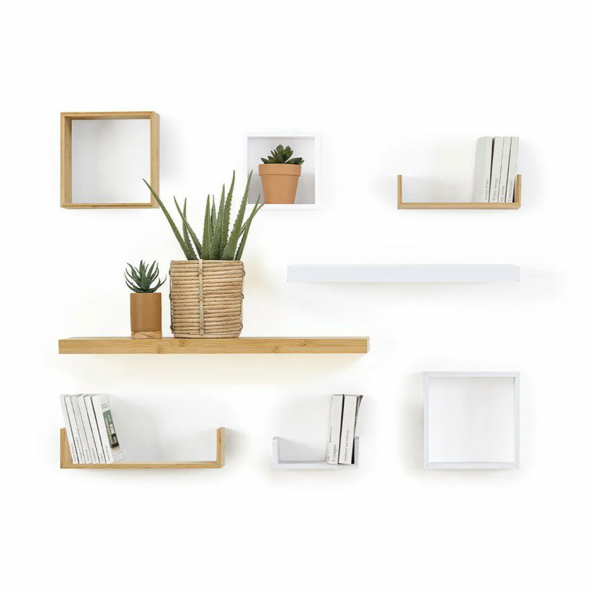 ATMOSPHERA Lot de 3 étagères bambou (L22-32-42 cm) Fixy Naturel Outlet