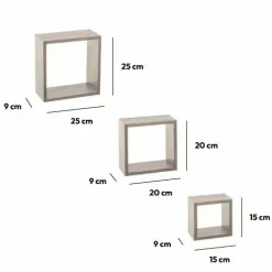 ATMOSPHERA Lot de 3 étagères bois (H15-20-25 cm) Cube Gris Gris clair New