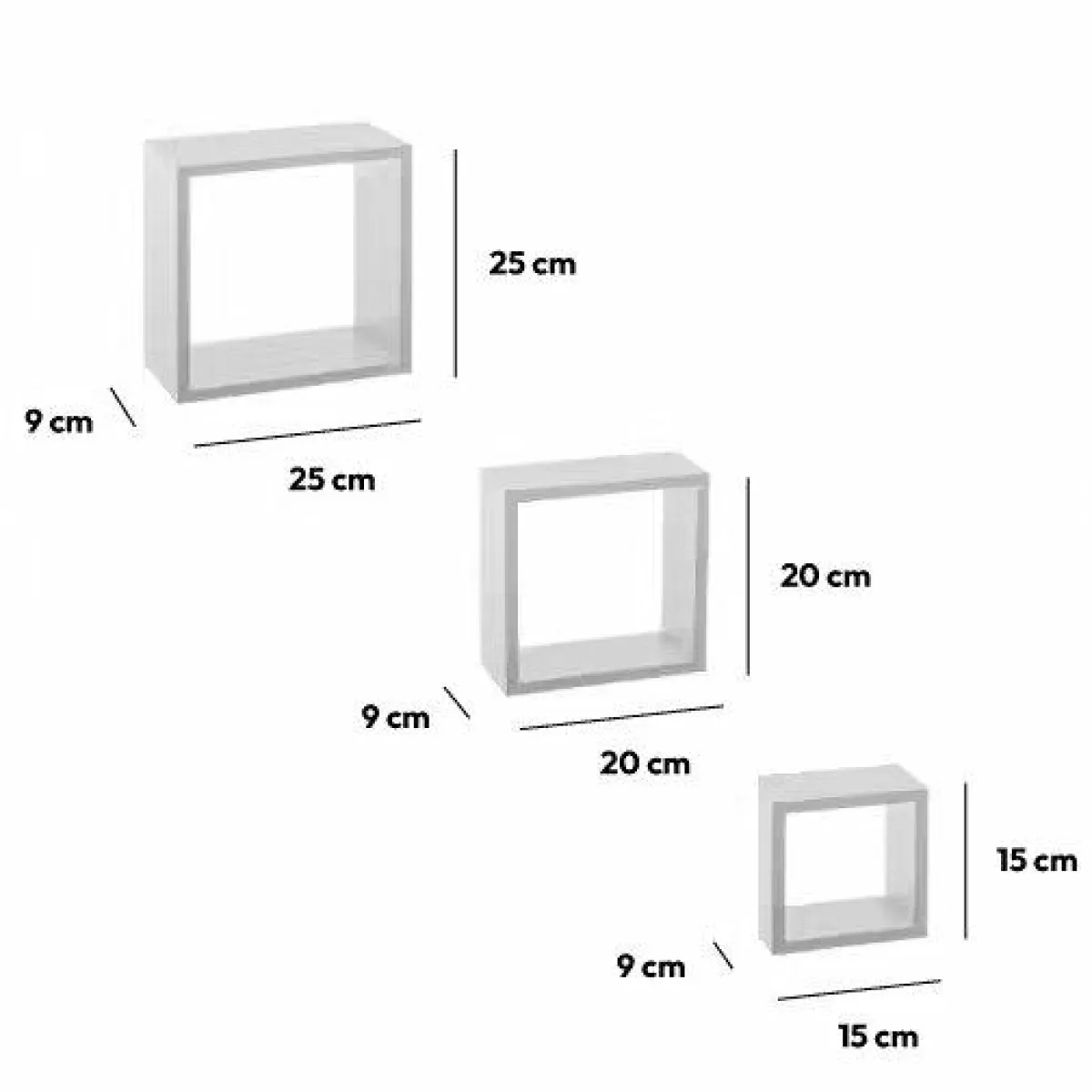 ATMOSPHERA Lot de 3 étagères bois (H15-20-25 cm) Cube Blanc Best