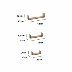 ATMOSPHERA Lot de 3 étagères murales en (L22-32-42 cm) Bord Naturel Bois