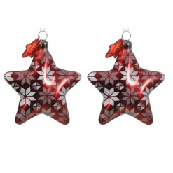 KAEMINGK Lot de 2 étoiles de Noël à suspendre en verre (H8 cm) Floconées Rouge