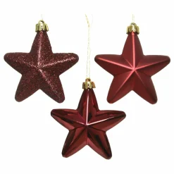 KAEMINGK Lot de 6 étoiles de Noël à suspendre (H7 cm) Alpine Bordeaux Discount