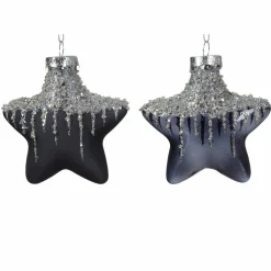 KAEMINGK Lot de 2 étoiles de Noël à suspendre en verre (H10 cm) Arctique Noir