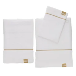 TENDANCE Lot de serviettes de bain 50x90 cm + 70x130 cm + 1 gant de toilette Japandi et or Blanc Sale