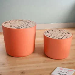EMINZA Lots de 2 poufs de rangement gigognes enfant bois (H31 et 24 cm) Renardeau Terracotta Outlet