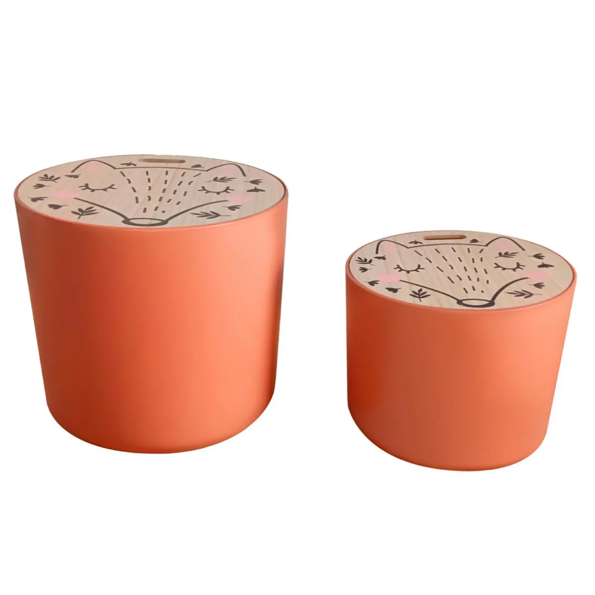 EMINZA Lots de 2 poufs de rangement gigognes enfant bois (H31 et 24 cm) Renardeau Terracotta Outlet