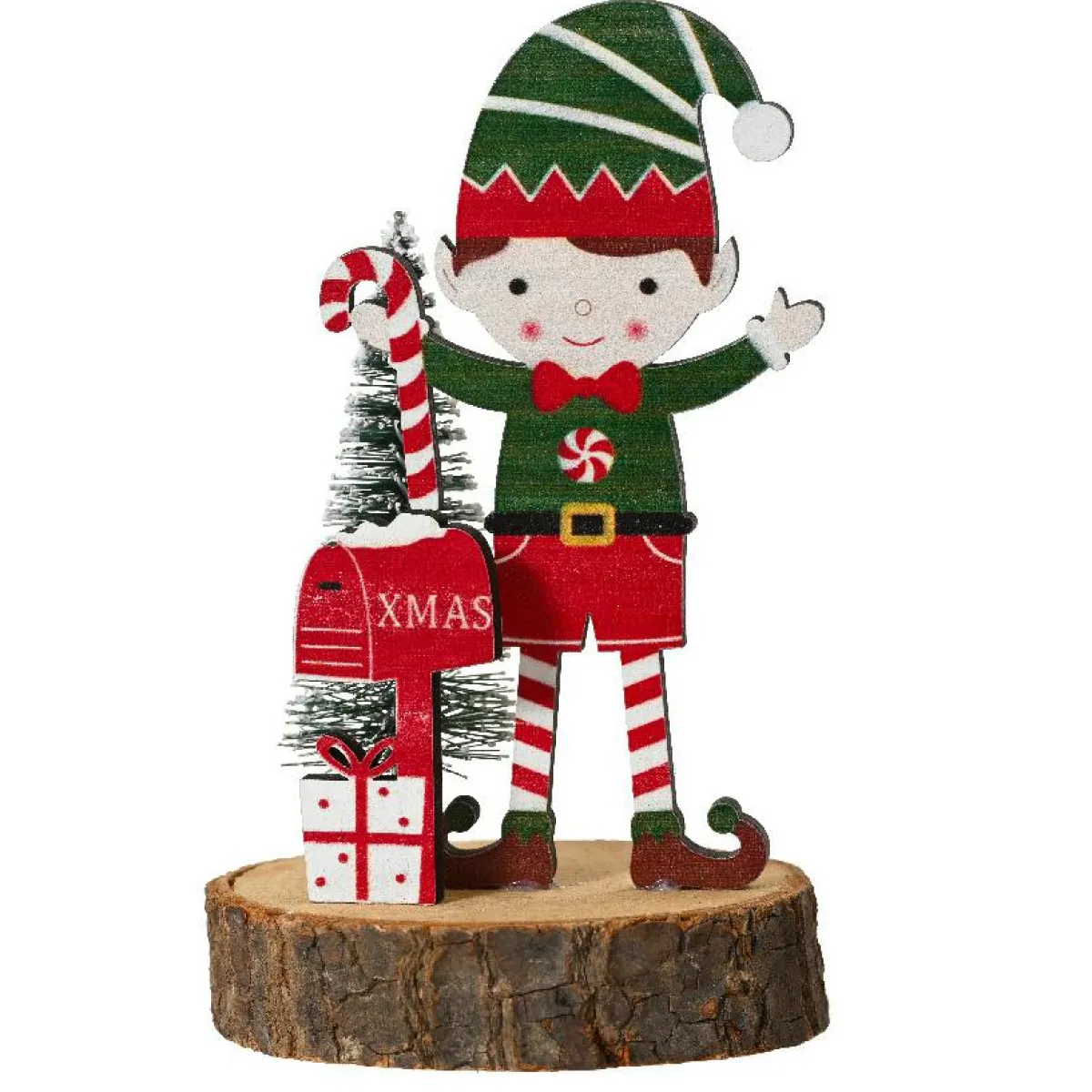 KAEMINGK Lutin en bois sur Tronc en bois (H13 cm) Albert Multicolore