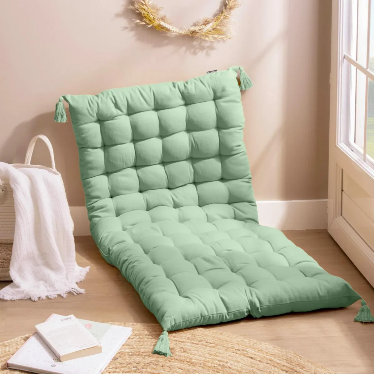 EMINZA Matelas de sol coton (120 x 60 cm) Pixel Vert menthe Hot