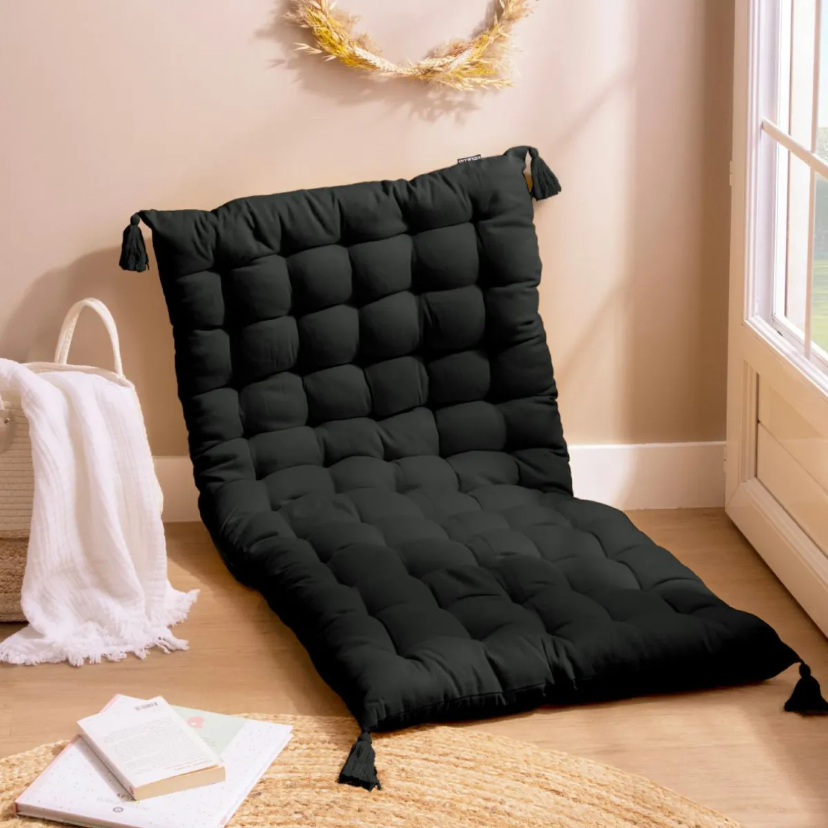 EMINZA Matelas de sol coton (120 x 60 cm) Pixel Noir