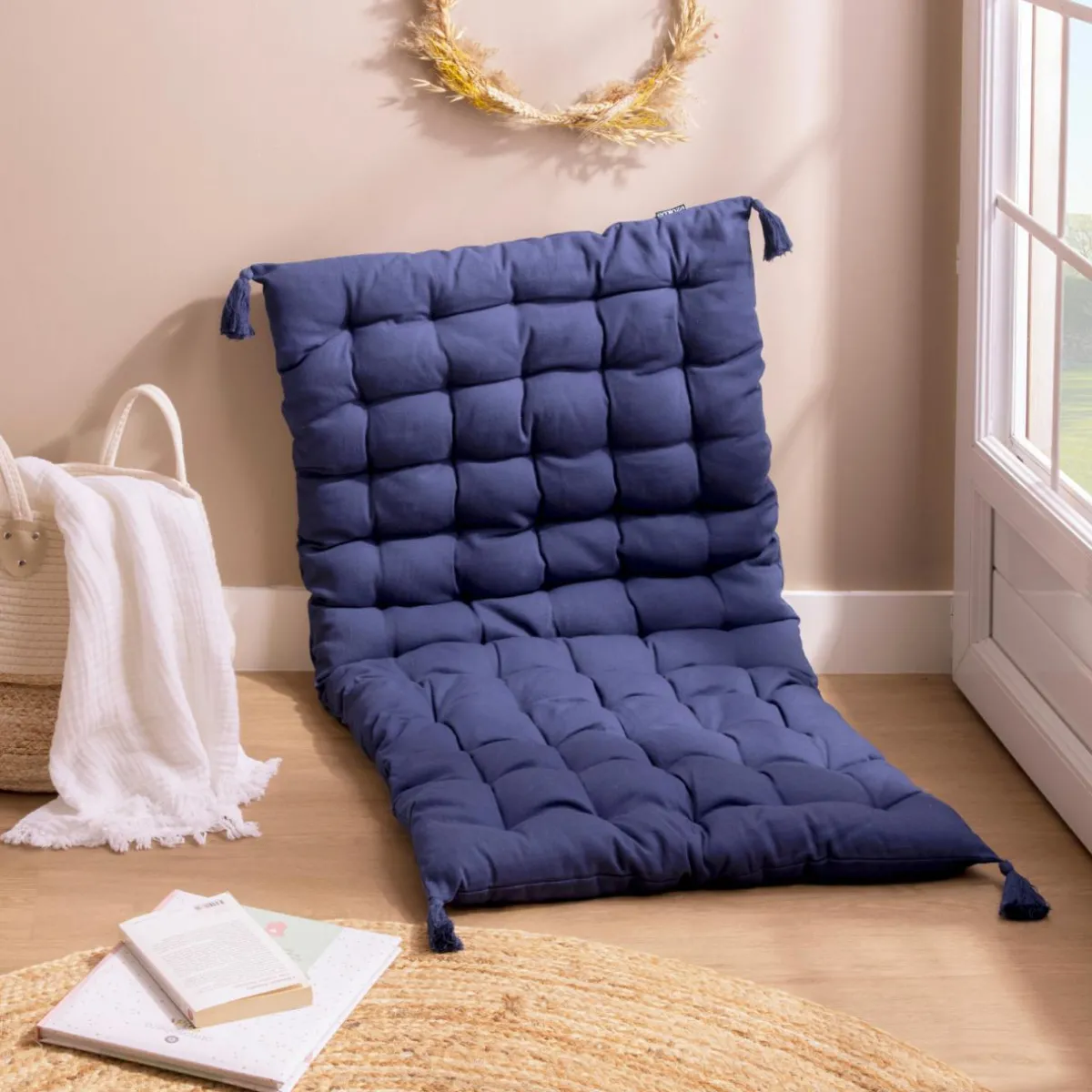 EMINZA Matelas de sol coton (120 x 60 cm) Pixel Bleu marine Hot