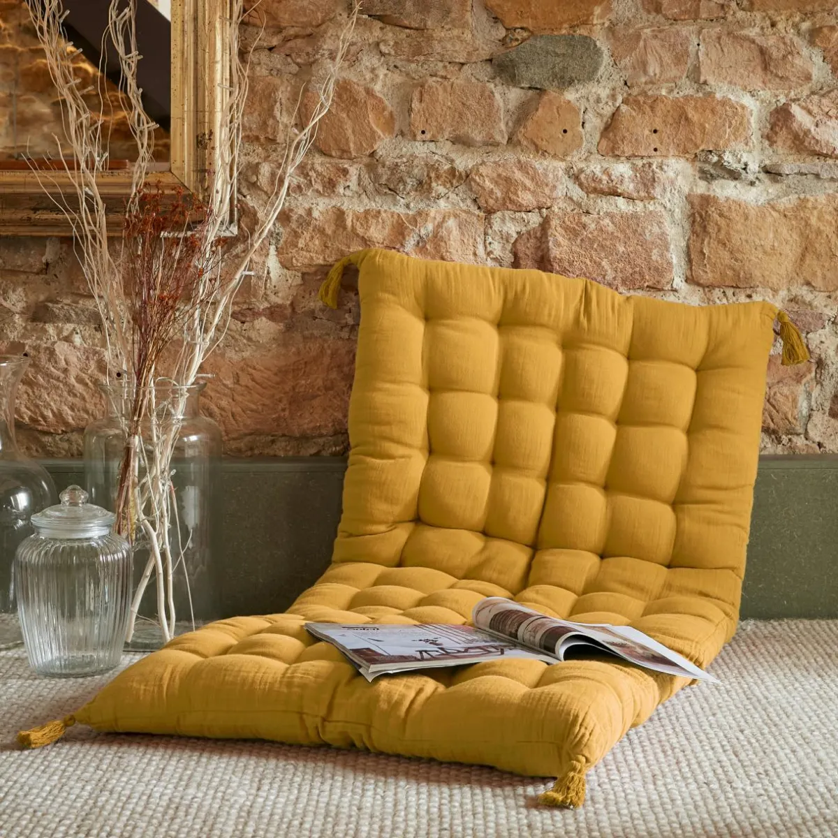 EMINZA Matelas de sol gaze de coton (60 x 120 cm) Gaïa Jaune safran