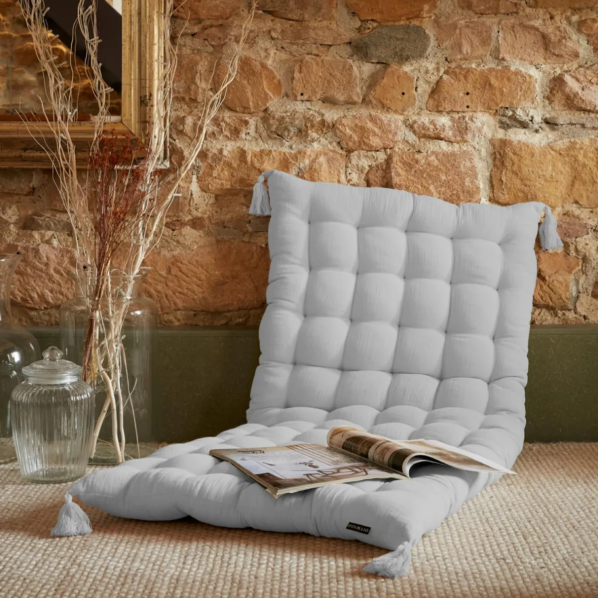 EMINZA Matelas de sol gaze de coton (60 x 120 cm) Gaïa Gris nuage Gris clair Sale