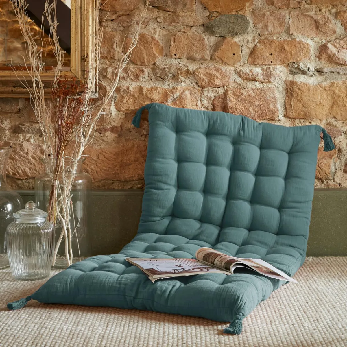 EMINZA Matelas de sol gaze de coton (60 x 120 cm) Gaïa Bleu canard Outlet