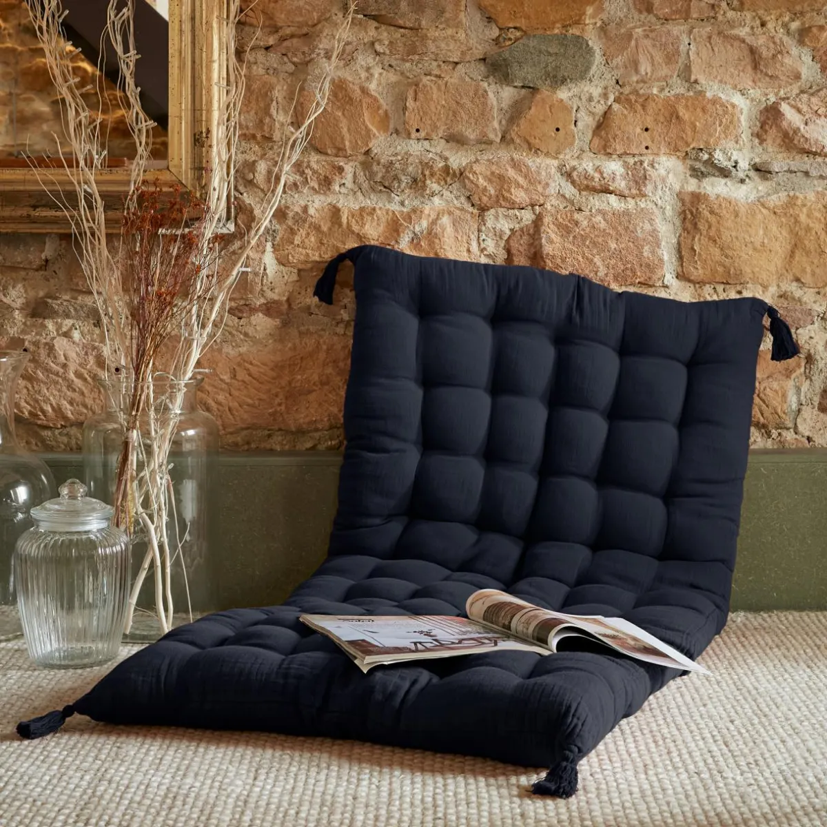 EMINZA Matelas de sol gaze de coton (60 x 120 cm) Gaïa Bleu nuit Online