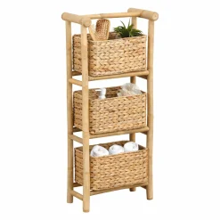 TENDANCE Meuble 3 paniers bambou et jacinthe d'eau (39 x H91 cm) Hanoï Naturel Best