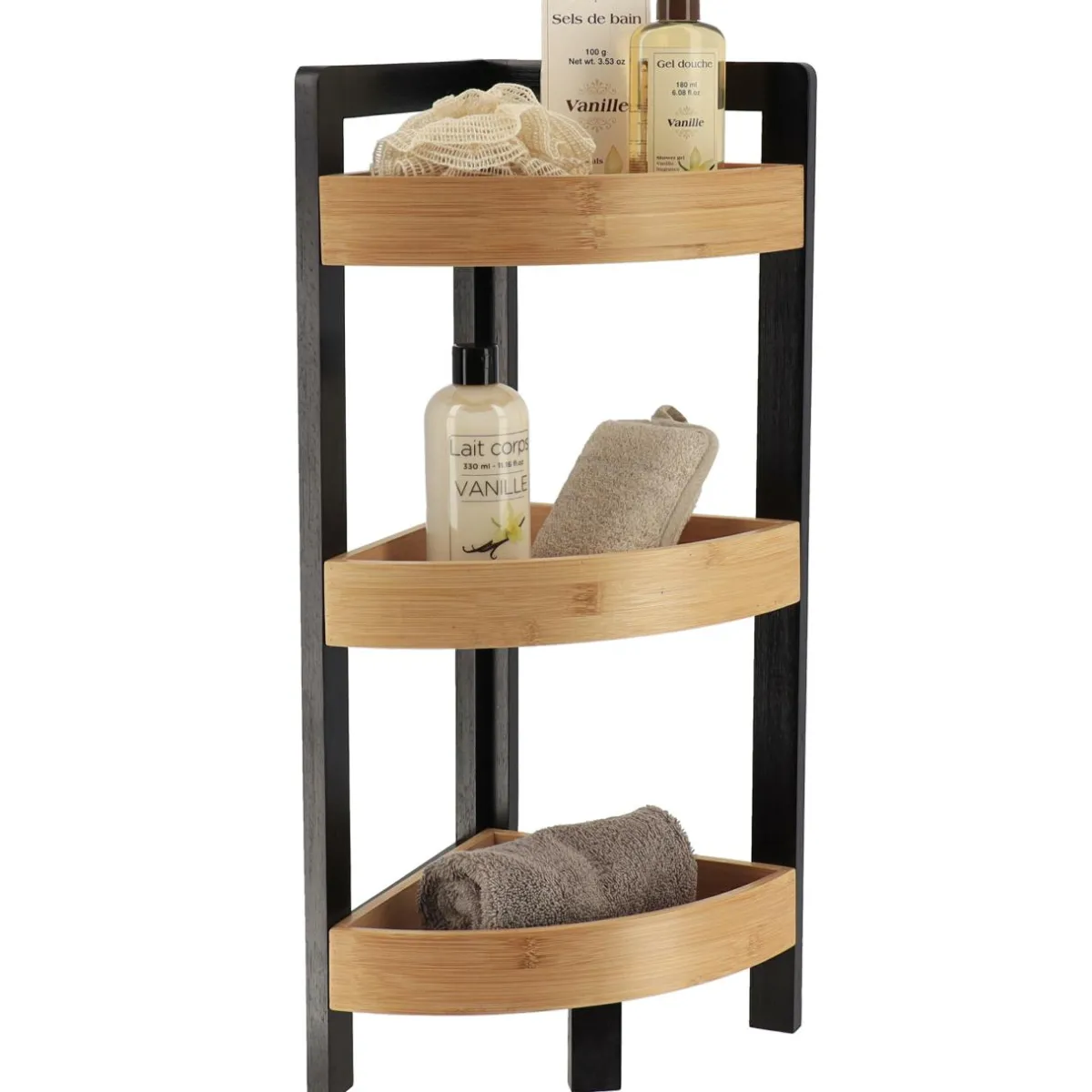 TENDANCE Meuble d'angle 3 étagères bambou (23 x H61 cm) Harmonie Noir Outlet