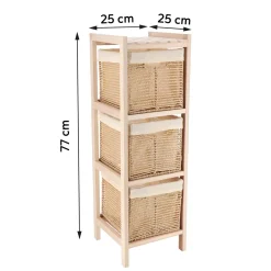 TENDANCE Meuble de rangement 3 paniers (H77 cm) Paulownia Beige Hot