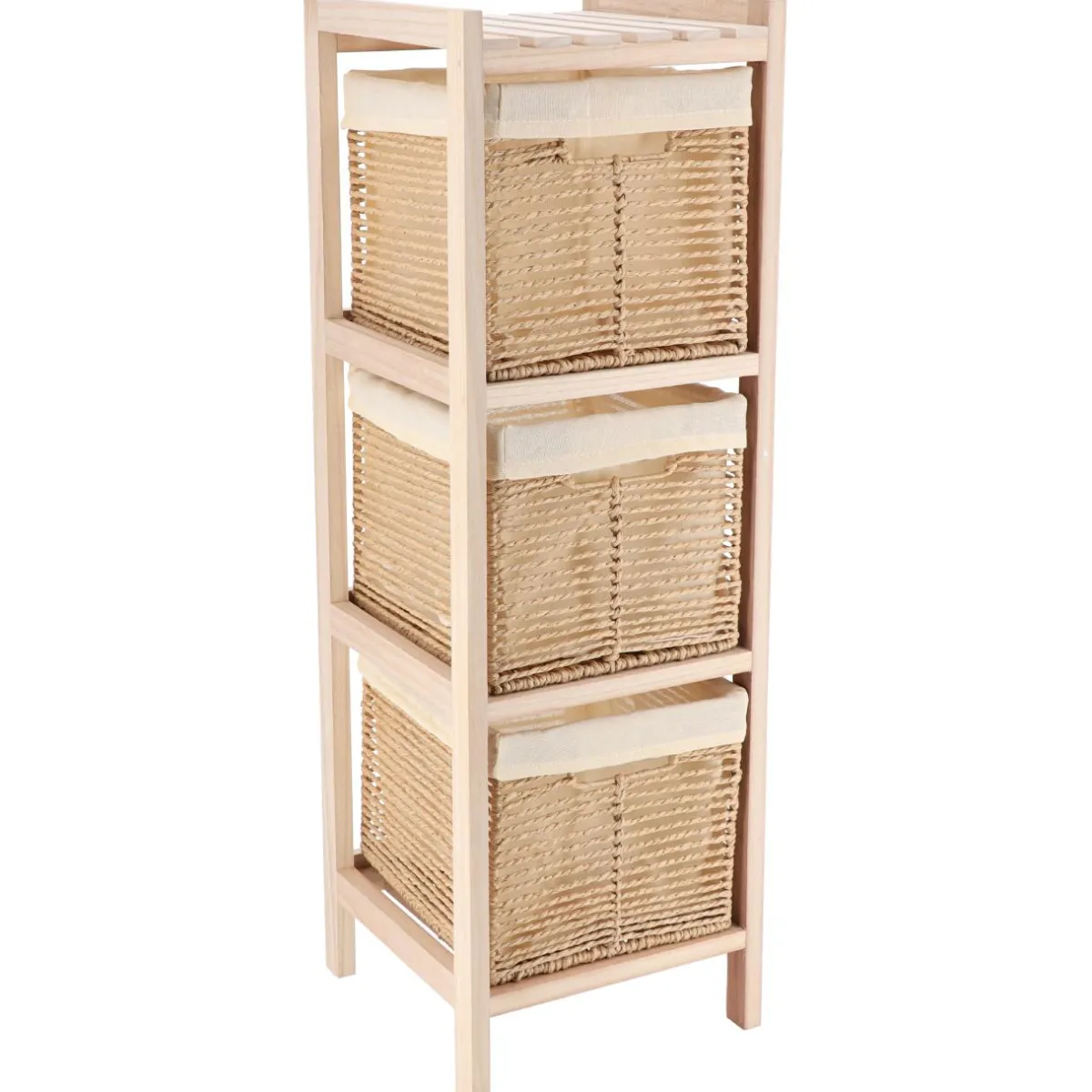 TENDANCE Meuble de rangement 3 paniers (H77 cm) Paulownia Beige Hot