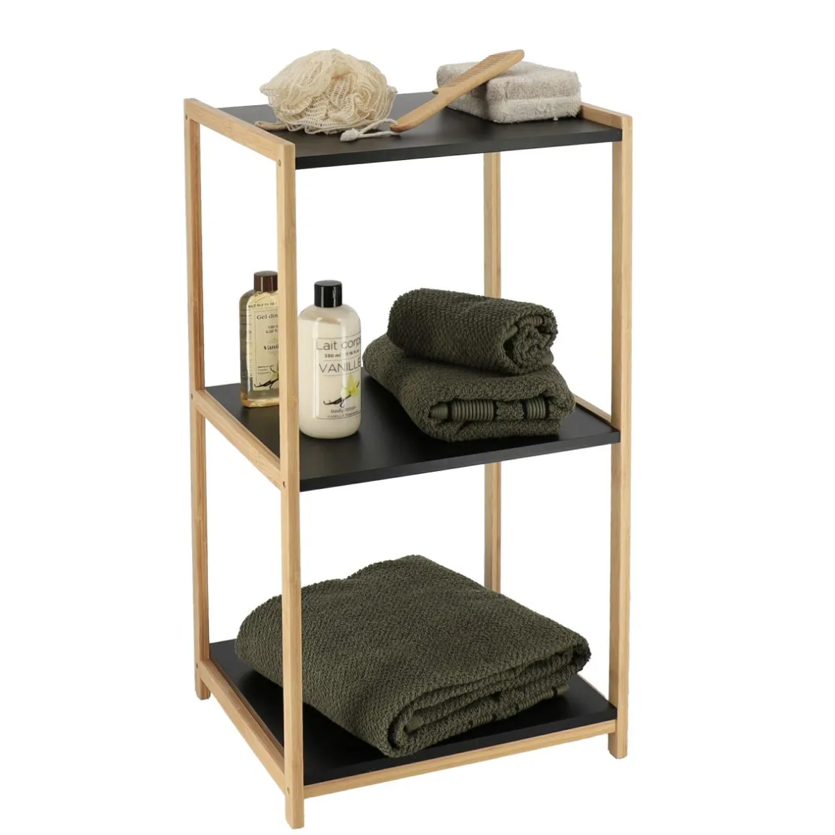 TENDANCE Meuble de rangement bambou 3 étagères (35 x H68 cm) Harmonie Noir Hot
