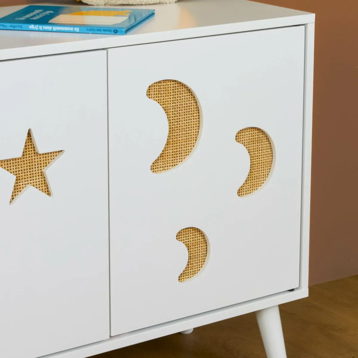 EMINZA Meuble de rangement enfant bois 2 portes (H65 cm) Stars Blanc Outlet