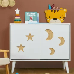 EMINZA Meuble de rangement enfant bois 2 portes (H65 cm) Stars Blanc Outlet