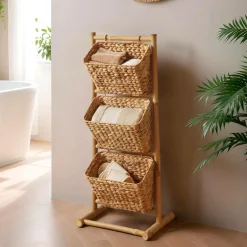 TENDANCE Meuble incliné 3 paniers bambou et jacinthe d'eau (40 x H92 cm) Hanoï Naturel Discount