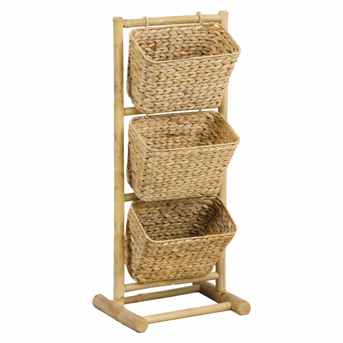 TENDANCE Meuble incliné 3 paniers bambou et jacinthe d'eau (40 x H92 cm) Hanoï Naturel Discount
